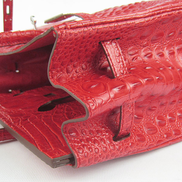 High Quality Fake Hermes Birkin 35CM Crocodile Head Veins Leather Bag Red 6089